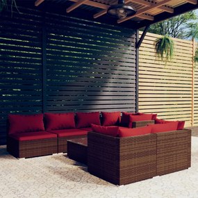 vidaXL 8 pcs conjunto lounge jardim c/ almofadões vime PE castanho