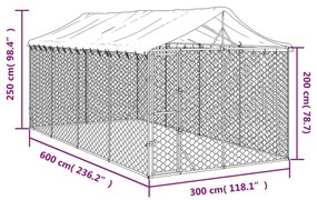 Canil de exterior com teto 3x6x2,5 m aço galvanizado prateado