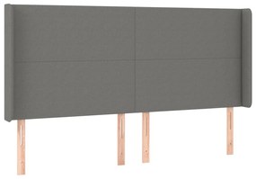 Cabeceira de cama c/ LED tecido 163x16x118/128 cm cinza-escuro