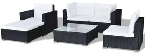 6 pcs conjunto lounge de jardim c/ almofadões vime PE preto