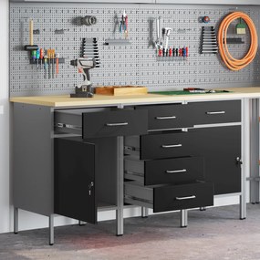 vidaXL Armário de Trabalho 3 pcs Preto e Cinza 150 x 55 x 85 cm