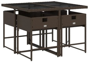 5 pcs conjunto jantar p/ jardim c/ almofadões vime PE castanho
