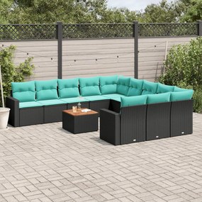 vidaXL 12 pcs conjunto de sofás de jardim com almofadões vime PE preto