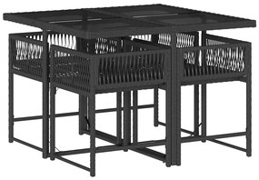 5 pcs conjunto de jantar p/ jardim c/ almofadões vime PE preto