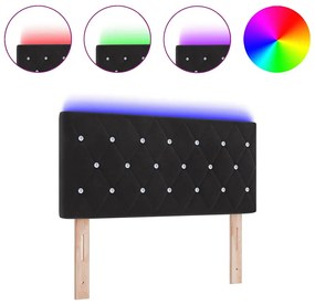 Cabeceira LED com botão de cristal tuftado em preto, 100 cm, veludo