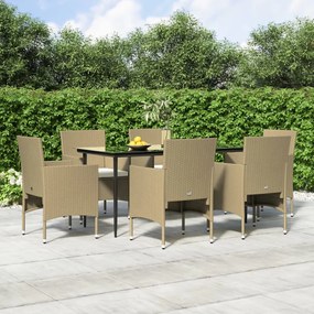 vidaXL 7 pcs conjunto de jantar p/ jardim c/ almofadões bege e preto
