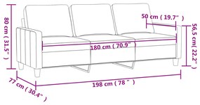 Sofá de 3 lugares 180 cm couro artificial preto