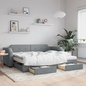 Sofá-cama c/ gavetão e gavetas 100x200 cm tecido cinzento-claro