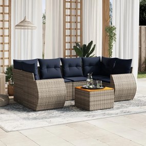 vidaXL 7 pcs conjunto sofás p/ jardim c/ almofadões vime PE cinzento