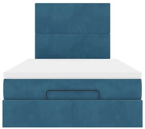 Estrutura de cama otomana com colchões azul escuro Veludo