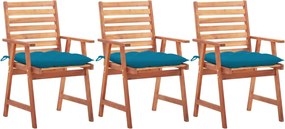 vidaXL Cadeiras de jantar p/ jardim 3 pcs c/ almofadões acácia maciça