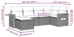 6 pcs conjunto sofás de jardim com almofadões vime cinzento