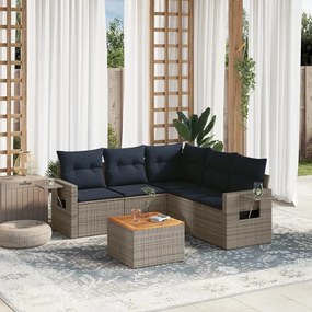 vidaXL 6 pcs conjunto sofás p/ jardim c/ almofadões vime PE cinzento