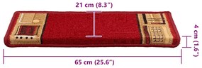 Tapetes de escada autoadesivos 15 pcs 65x21x4 cm vermelho