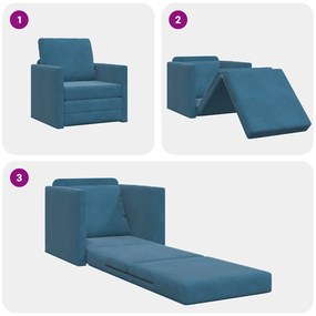 Sofá Cama 2 em 1 Azul 74x77x81 cm Veludo