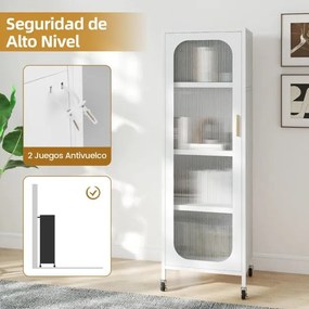 Armário Cozinha metálico 45 x 40 x 141 cm de 5 níveis Despensa de cozinha alta e estreita com prateleiras ajustáveis e porta semitransparente branco