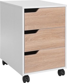Bloco de Gavetas para Escritório Móvel de Escritório Bloco de Gavetas com 3 Gavetas e 4 Rodas 40x50x57,5 cm Madeira e Branco