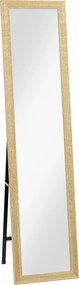 Espelho retangular de pé 37 x 155 cm, para fixar na parede ou apoiar, com moldura em madeira, para sala de estar ou quarto, castanho claro