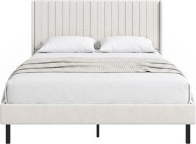 HOMCOM Estrutura de cama 140 x 200 cm com cabeceira ajustável, cama estofada com 12 ripas, Bege | Aosom Portugal
