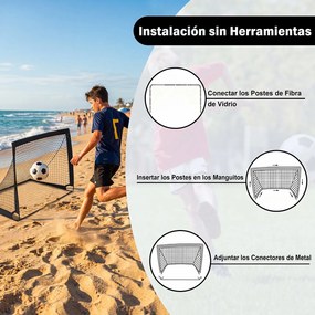 Conjunto de 2 Balizas de Futebol Dobráveis, 120 x 90 x 92 cm, com Estacas de Fixação, Preto