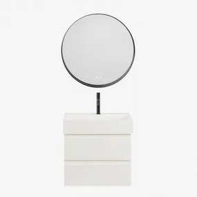 Conjunto De Móvel De Casa De Banho Suspenso Em Madeira E Folha De Freixo Com Lavatório Integrado Ona Branco & Redondo Led - Sklum