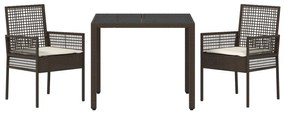 Conjunto de Jantar de Jardim 3 Peças com Almofadas Castanho Polyrattan