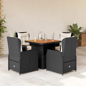 vidaXL 5 pcs conjunto de jantar p/ jardim c/ almofadões vime PE preto