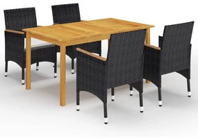 vidaXL 5 pcs conjunto de jantar p/ jardim c/ almofadões preto