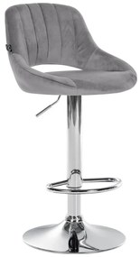 Banco alto Milet em veludo com estrutura cromada 85-106 x 47 x 48 cm Cinzento