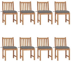 vidaXL Cadeiras de jardim 8 pcs c/ almofadões madeira de teca maciça
