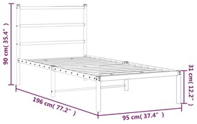 Estrutura de cama com cabeceira 90x190 cm metal branco