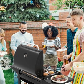 Grelha a gás com 3 queimadores, 24000 BTU, com tampa de grelha em aço inoxidável e mesas laterais para churrasco preto