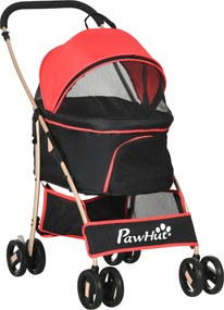 PawHut 2-em-1 Buggy para cães Trolley para cães, dobrável, 1 cesto, 1 bolsa, 82 cm x 49,5 cm x 98 cm, Vermelho | Aosom Portugal
