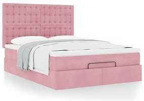 Estrutura de cama otomana com colchões 140x190 cm veludo rosa