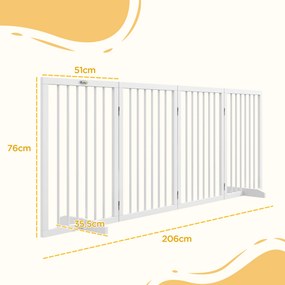 Barreira de segurança 206 x 35,5 x 76 cm modular e dobrável para animais de estimação com pé de apoio, madeira maciça, branca