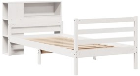 Cama com estante sem colchão 100x200 cm pinho maciço branco