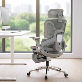 Cadeira de escritório ergonómica com braços 4D, apoio para a cabeça e profundidade do assento ajustáveis, em malha cinzenta