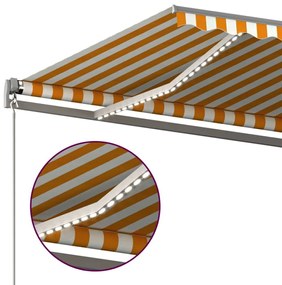 Toldo autom. LED e sensor de vento 450x300 cm amarelo/branco