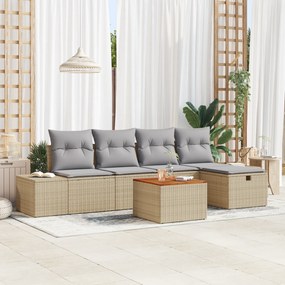 Conjunto de Sofá de Jardim em 6 Peças com Almofadas Bege em Rattan