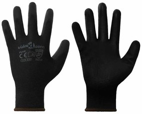 vidaXL Luvas de Trabalho 12 pcs Preto 8 / m Poliéster