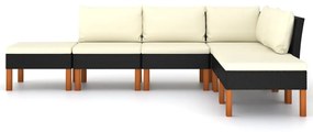 6 pcs conjunto lounge de jardim c/ almofadões vime PE preto