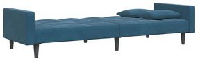 Sofá-cama 2 lugares c/ apoio de pés veludo azul