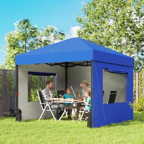 Tenda Dobrável 3x3 m Pop-up com 3 Paredes Laterais 2 Janelas em Malha UPF50+ Altura Ajustável 3 Níveis Azul