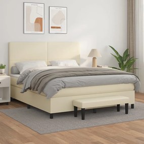 vidaXL Cama com molas/colchão 180x200 cm couro artificial cor creme