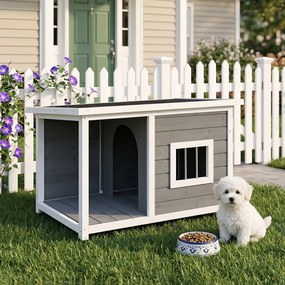 Casa para Cão com Terraço, 86 x 63 x 60 cm, Teto Impermeável de Asfalto, Cinzento