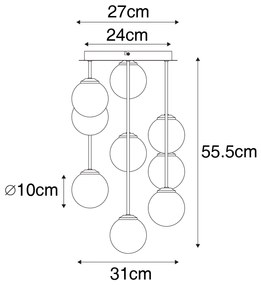 Moderno candeeiro de teto dourado com vidro opalino 9 luzes - Atenas Moderno