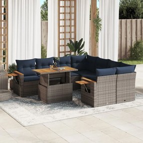 vidaXL 9 pcs conjunto sofás p/ jardim c/ almofadões vime PE cinzento