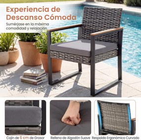 Conjunto de 3 Móveis de Jardim, Mesa e 2 Cadeiras, 40 x 40 x 40 cm, Cinzento / Castanho / preto
