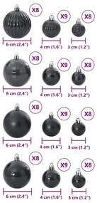 Enfeites de Natal 100 pcs Ø3/4/6 cm preto