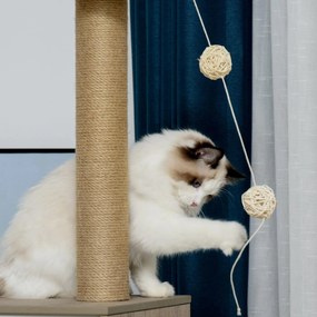 Árvore Arranhador de escalada para gatos Altura de 177 cm com Plataformas Cavernas Almofada macia brinquedo de suspensão Postes de juta Branco e madei